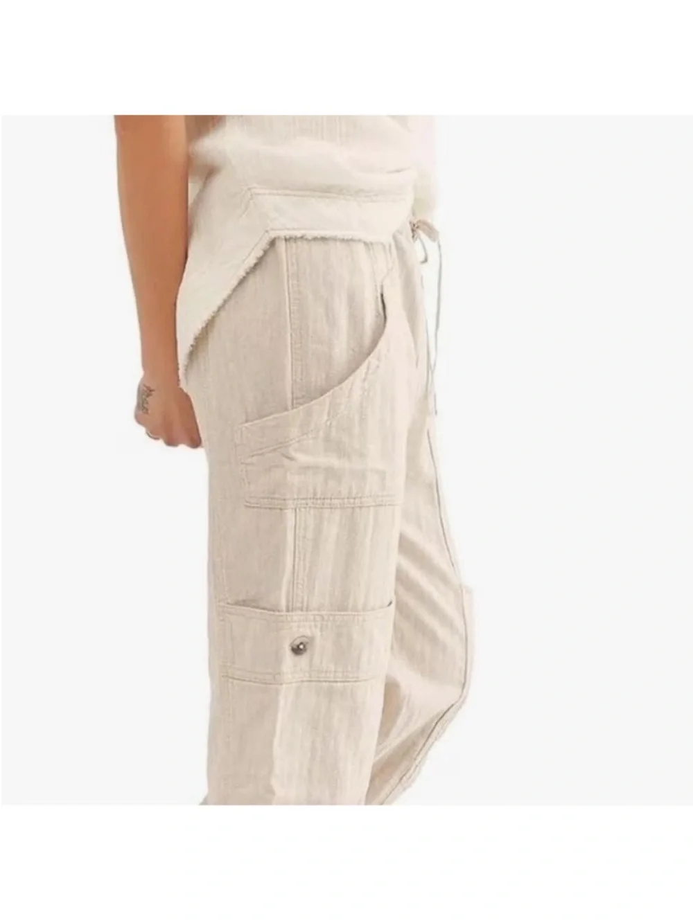 Free People Small Pants Feelin' Good Linen Blend Utility Pockets in Natural NWT